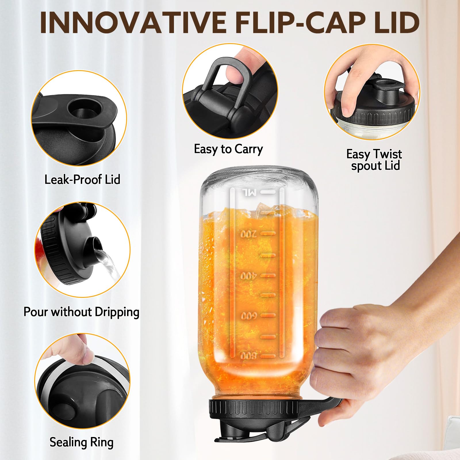 Jarra Mihlapi de vidrio con boca amplia facilita limpieza e infusiones.