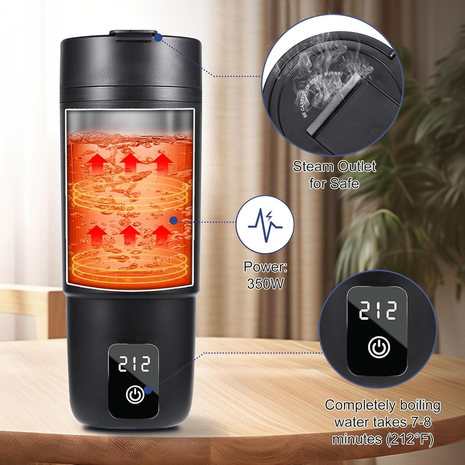 Capacidad de 500 ml en el hervidor MIICASA, perfecto para té o café rápido.