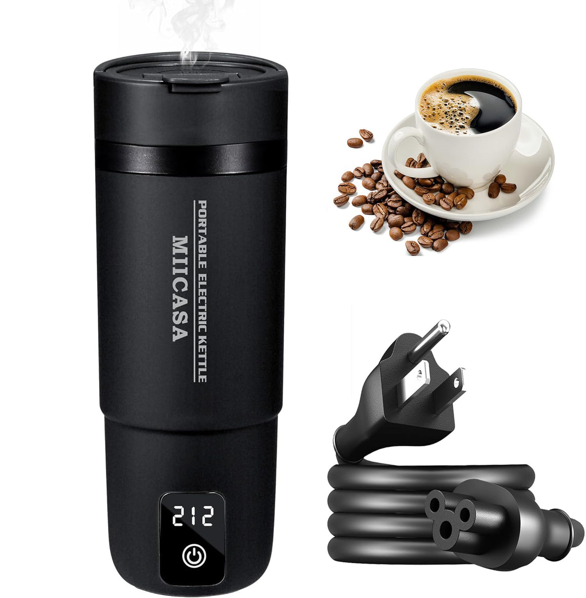 Hervidor de viaje MIICASA frente compacto para escritorio, ideal para té.