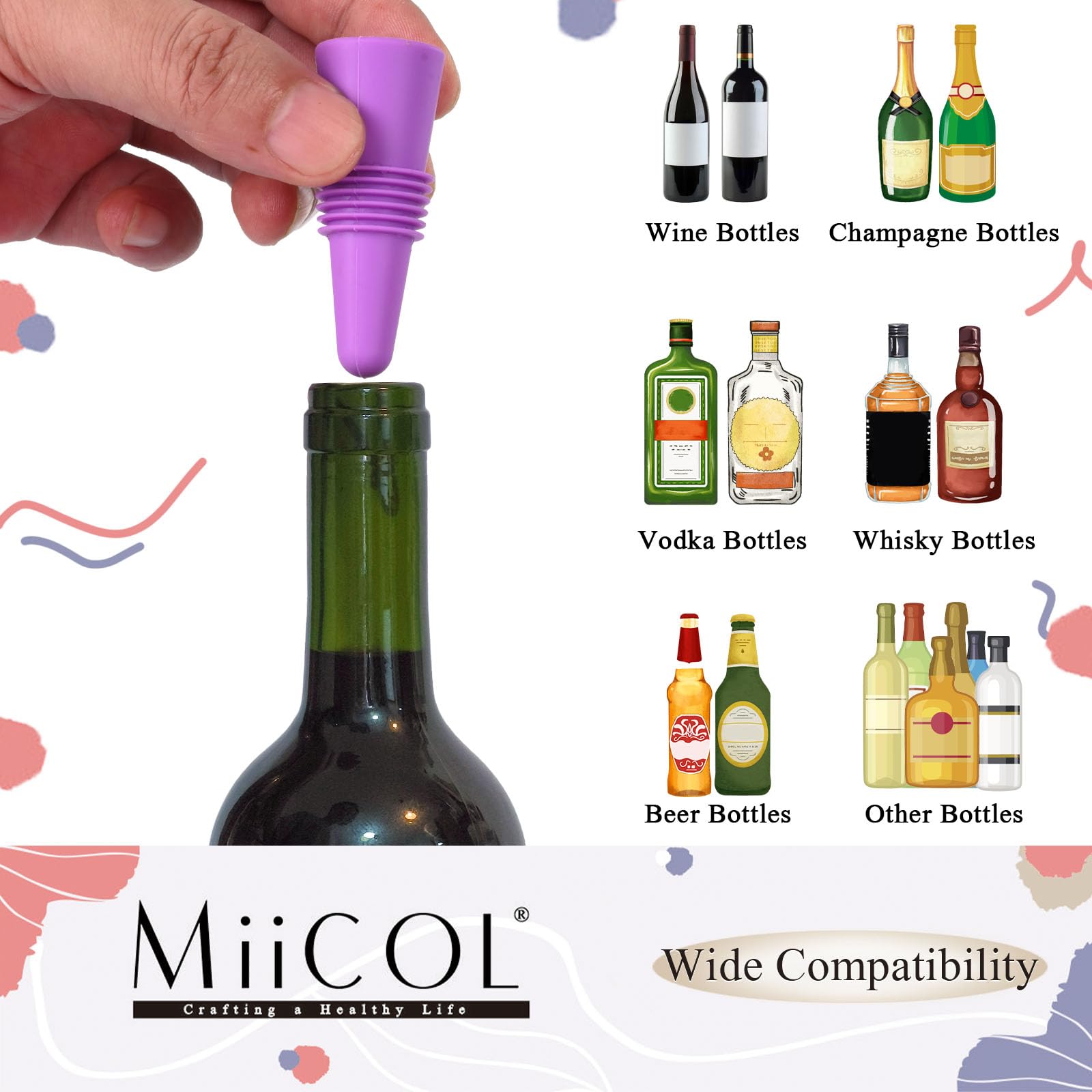Miicol tapones duraderos protegen la bebida tras abrir la botella.