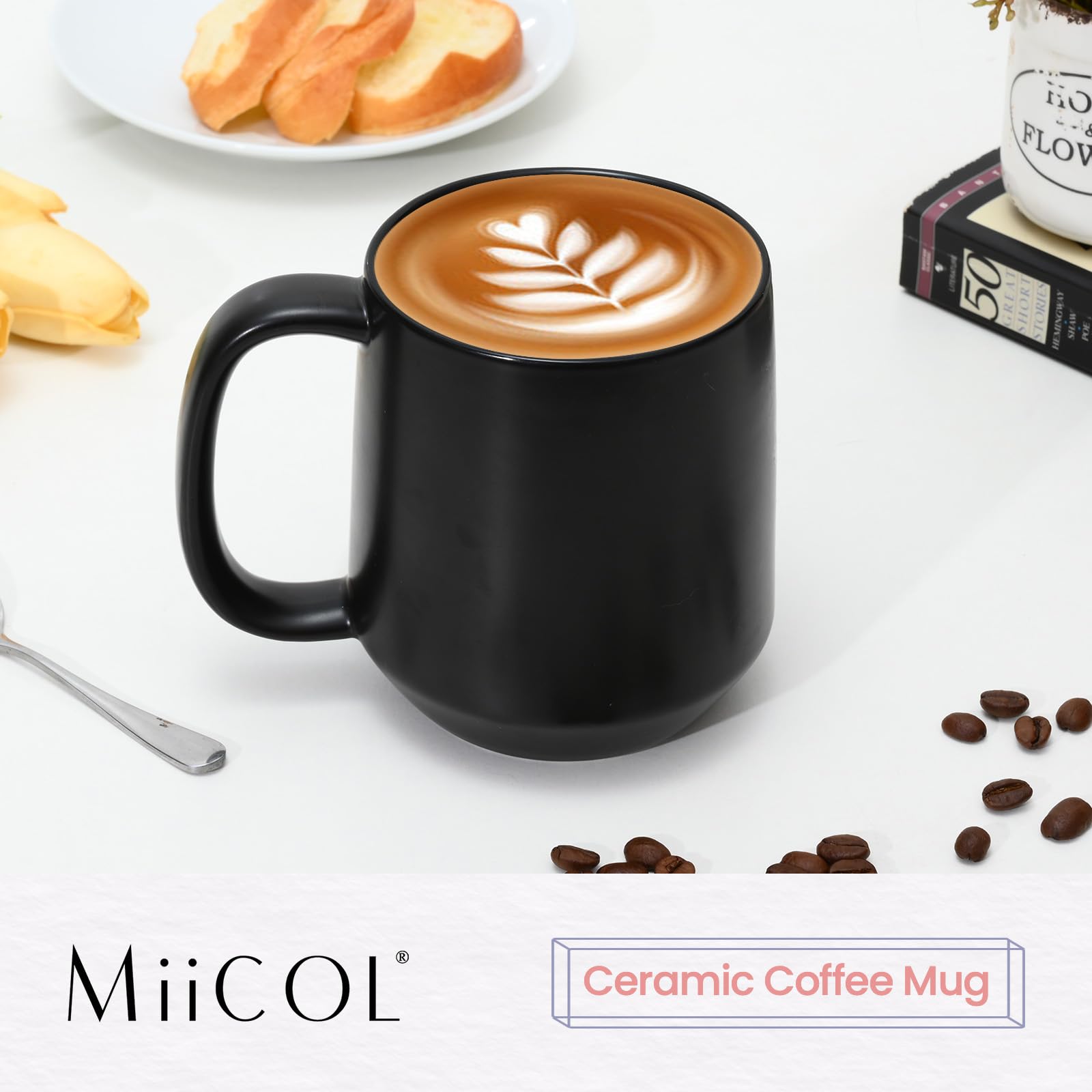 Miicol taza cerámica 16oz dorso: agarre cómodo para sostenerla.
