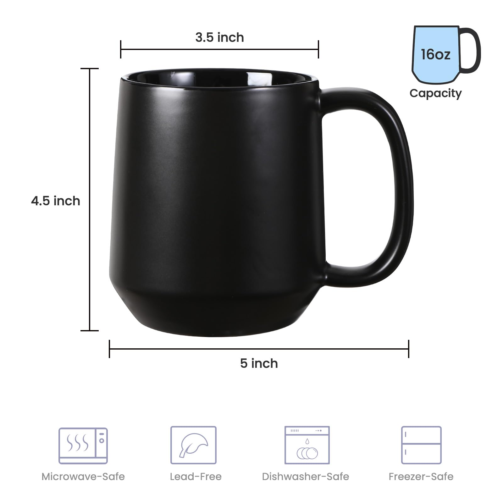 Miicol taza cerámica 16oz mano-ergonomica: asa amplia para mayor comodidad.