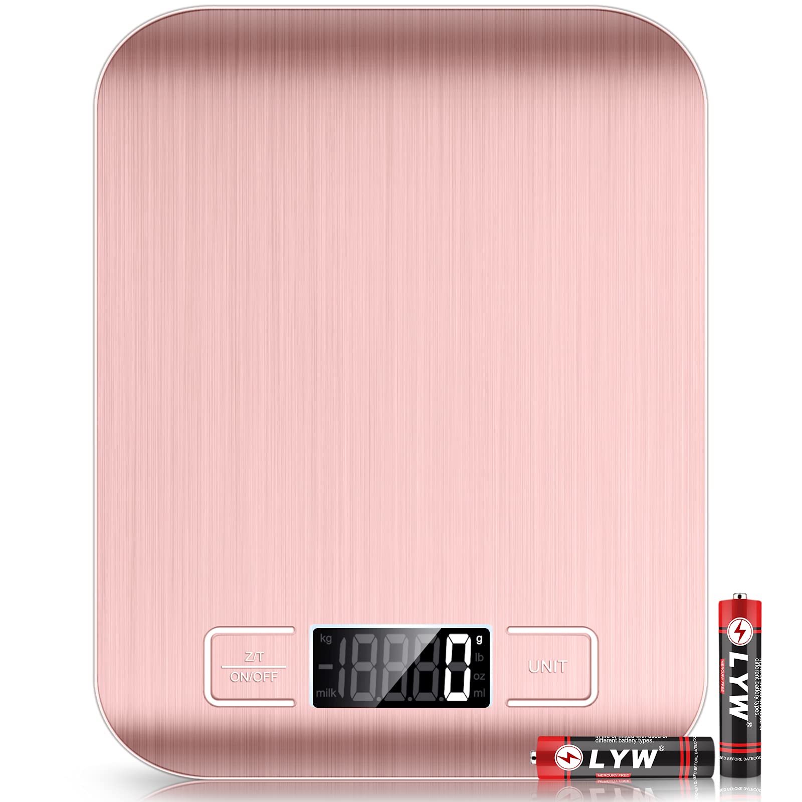 Mik-Nana Balanza de cocina rosa con plataforma de acero inoxidable para medir ingredientes con precisión.