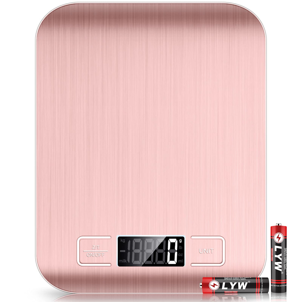 Mik-Nana Balanza de cocina rosa con plataforma de acero inoxidable para medir ingredientes con precisión.