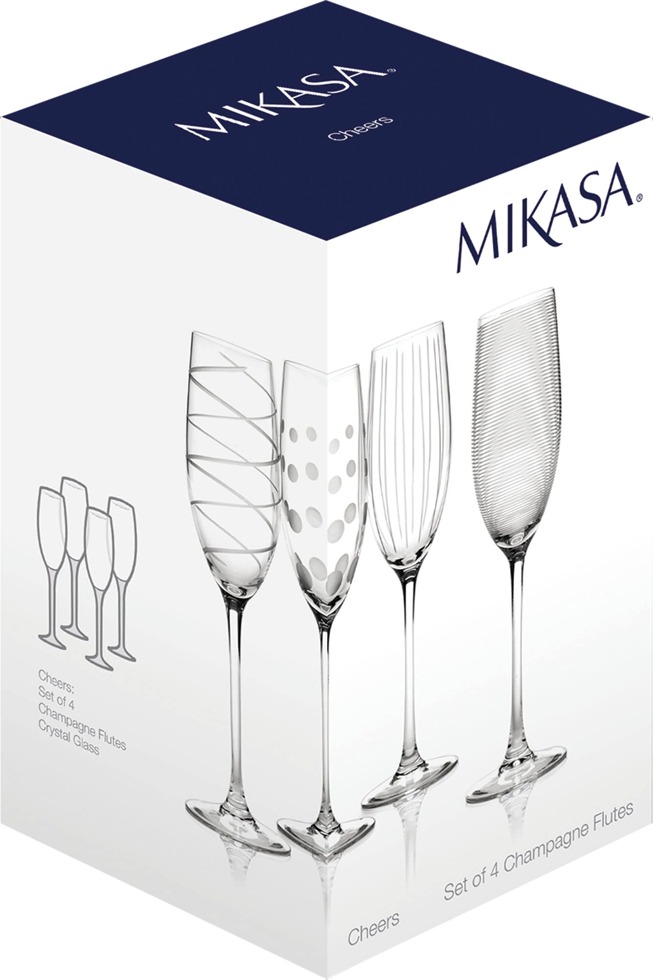 Detalles de puntos, líneas y remolinos en las copas Mikasa Cheers.