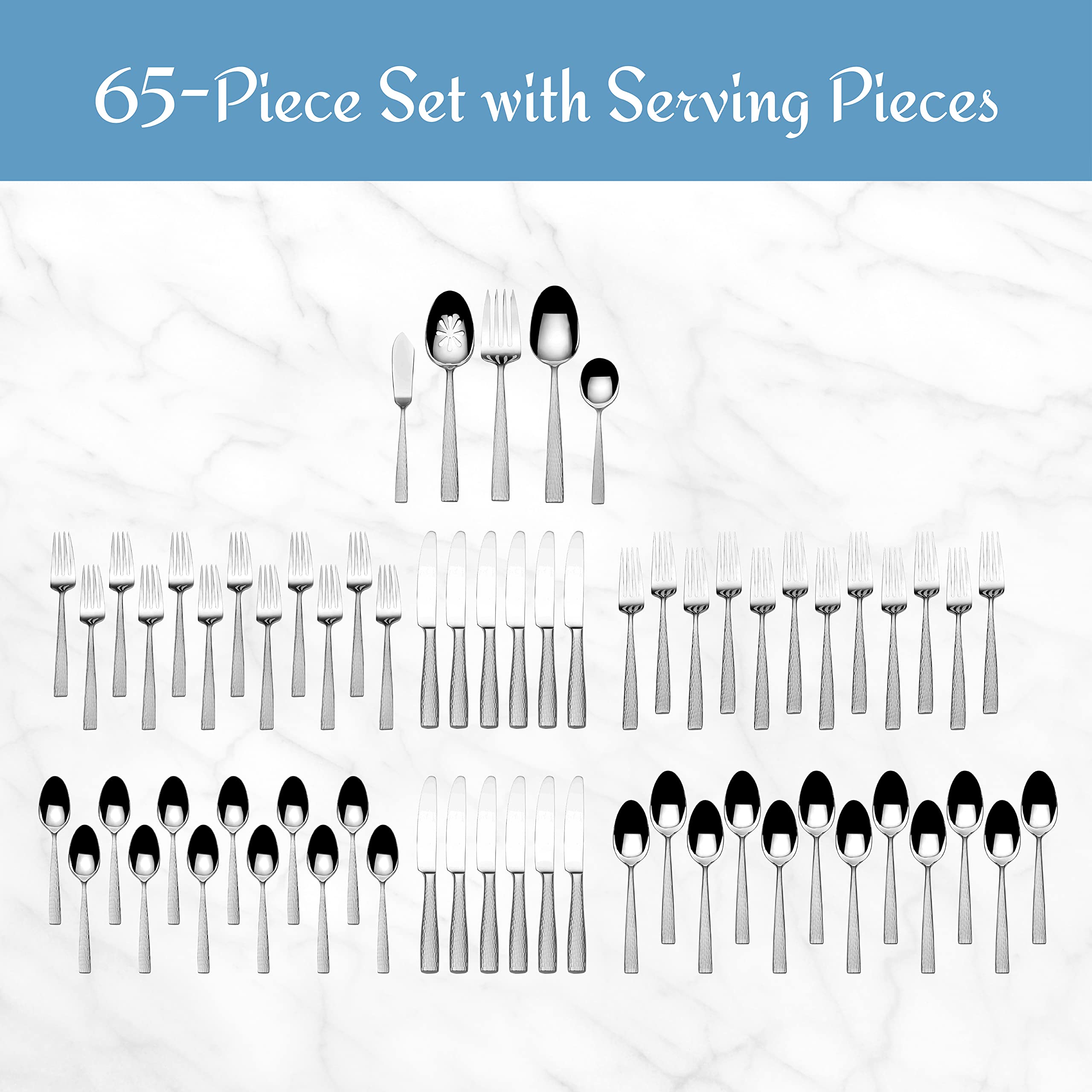 Juego de 65 piezas para 12 comensales, ideal para reuniones familiares.