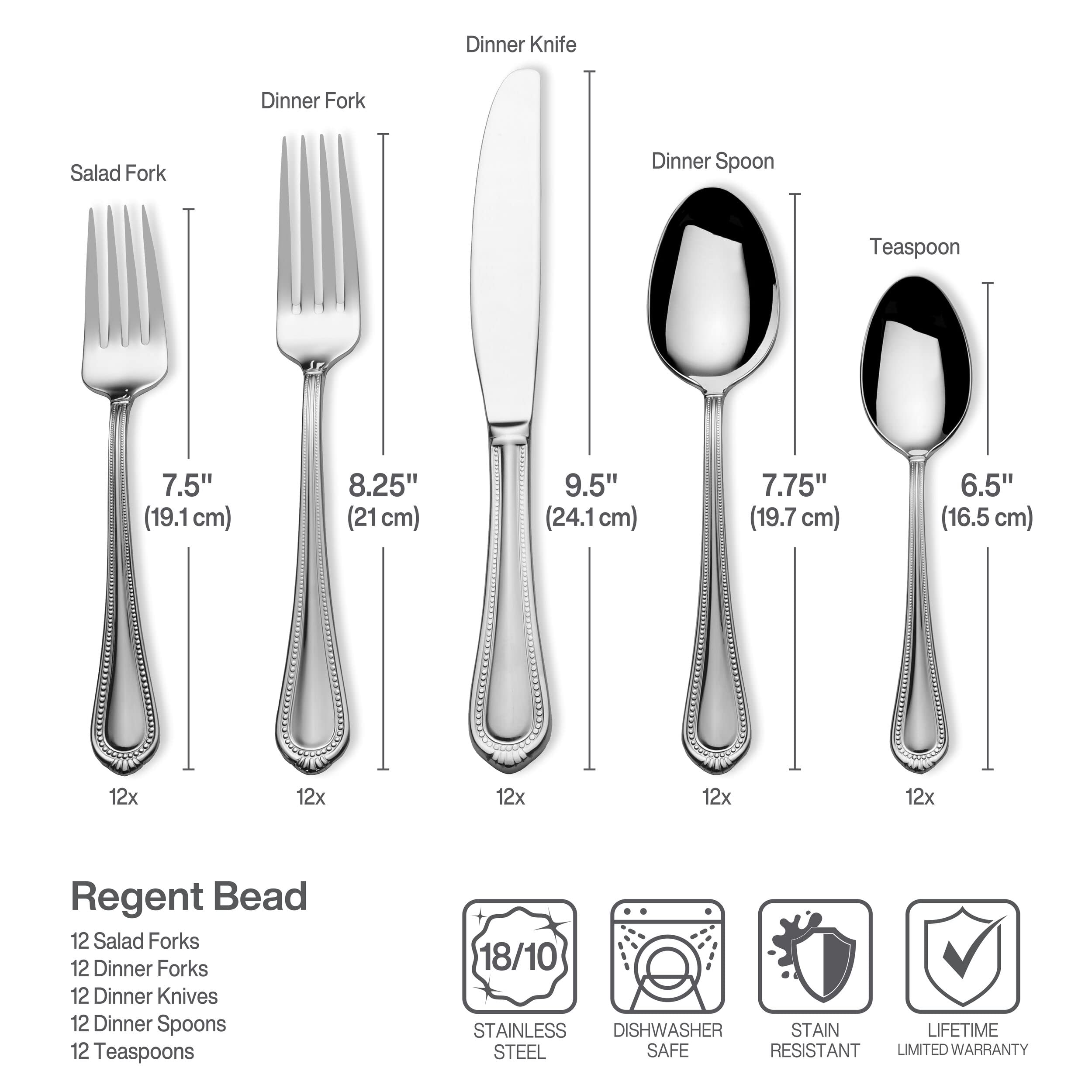 Mikasa Regent cucharitas cena, servicio elegante para invitados