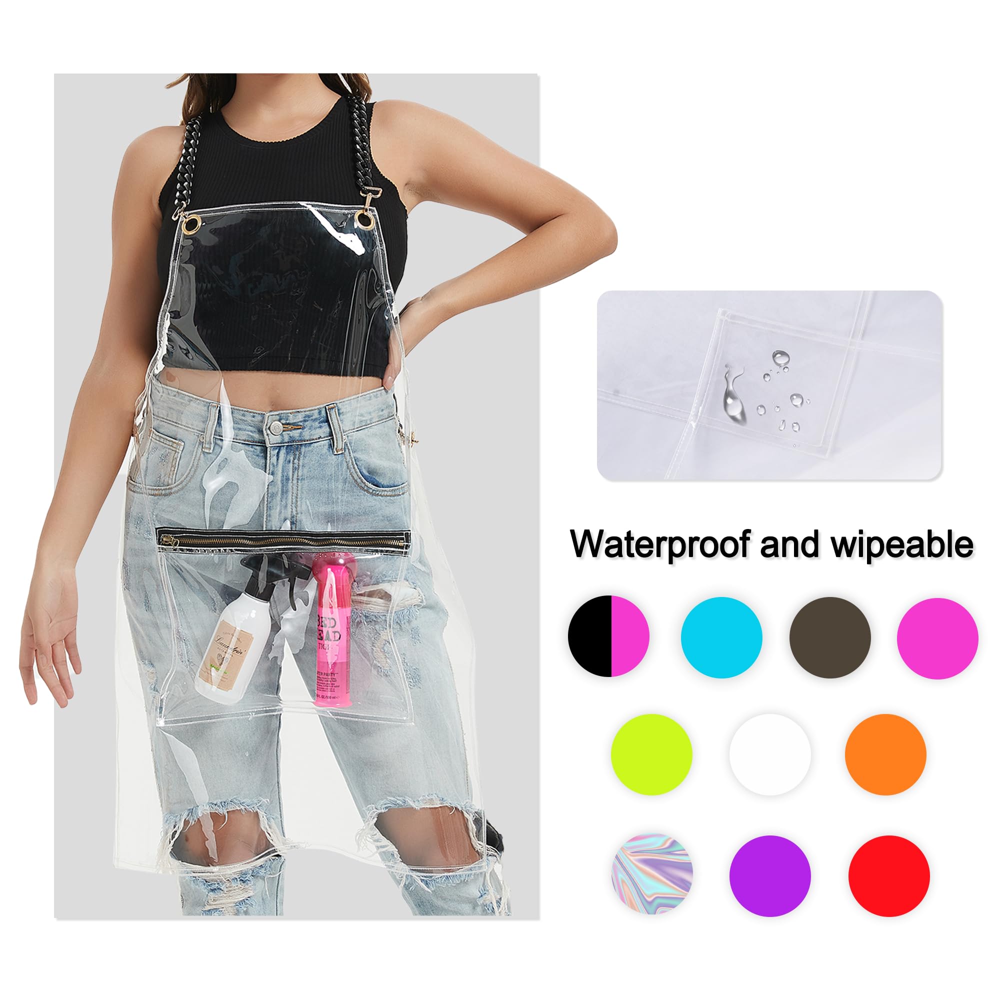 Delantal transparente MIKI WELL con diseño moderno para múltiples profesiones.