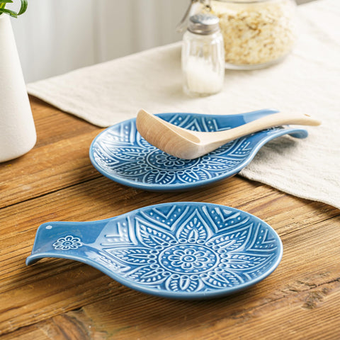 MIKIGEY escurridor cerámico con patrón floral, ideal para utensilios de cocina.