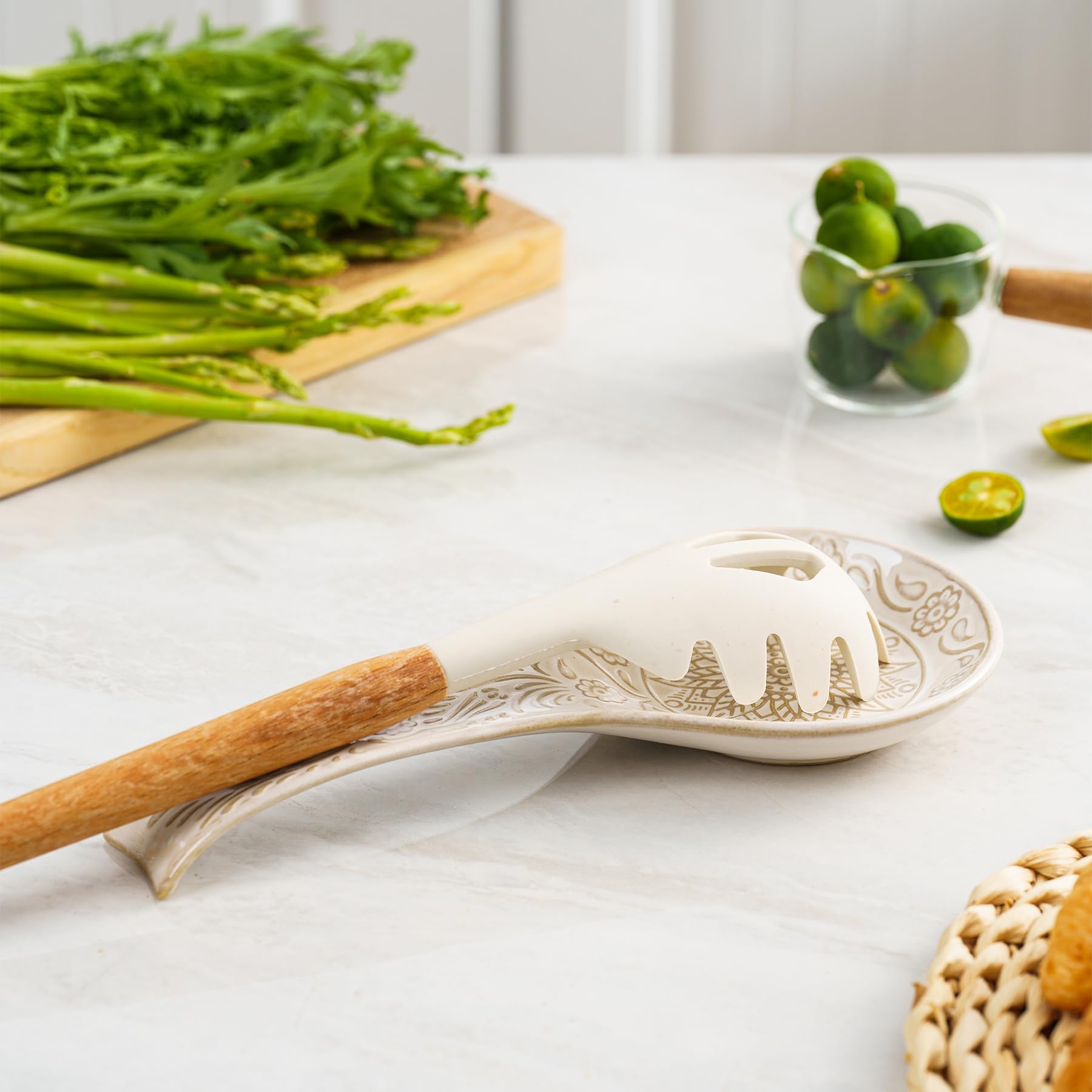 MIKIGEY reposacucharas ceramico blanco uso diario para mantener ordenado el mostrador