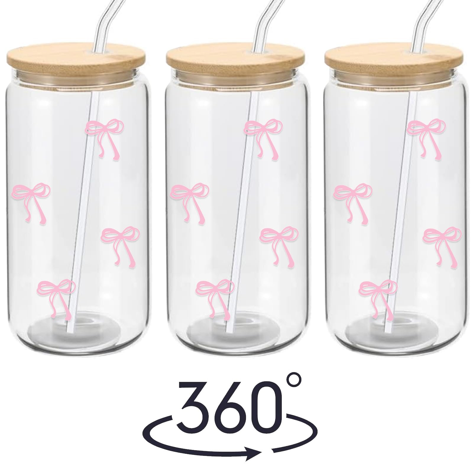 Vaso de vidrio Mikopei Coqueta rosa con pajilla reutilizable para bebidas frías.