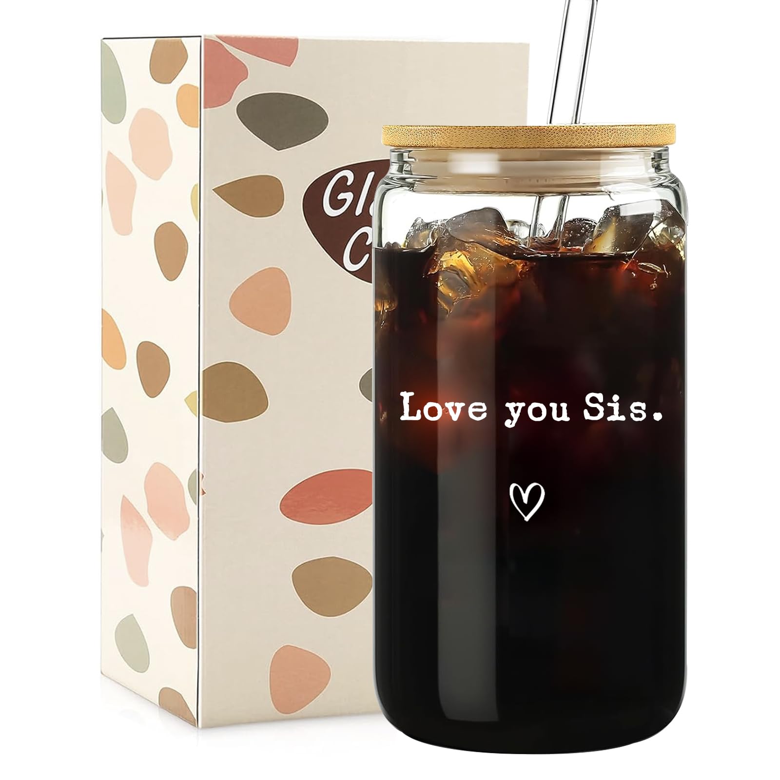 Taza cristal 16oz de Mikopei con tapa de bambú para mantener bebidas frescas.