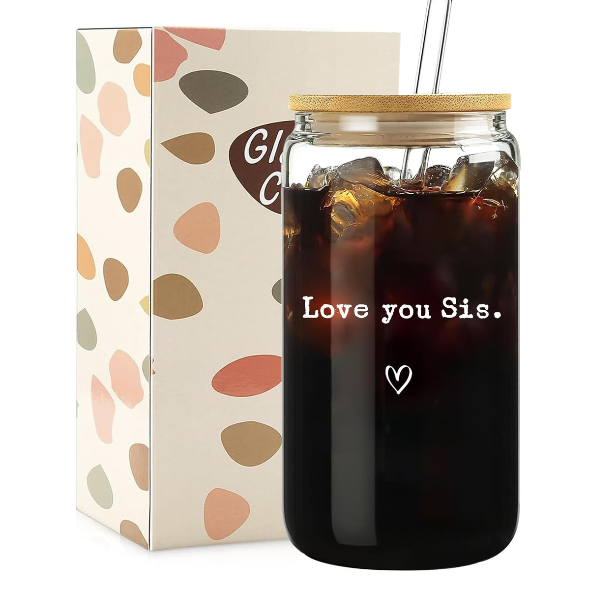 Taza cristal 16oz de Mikopei con tapa de bambú para mantener bebidas frescas.