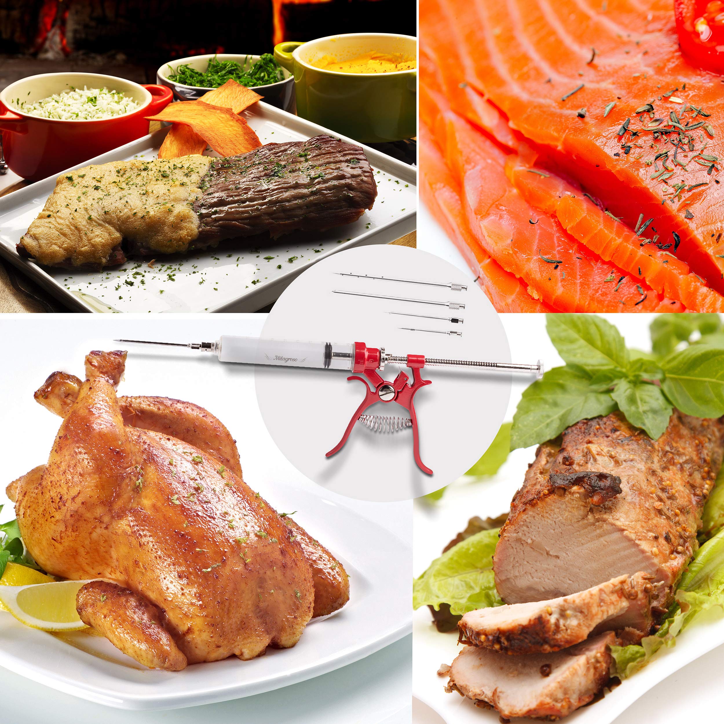 Milagroso inyector de carne: sistema desmontable facilita limpieza.