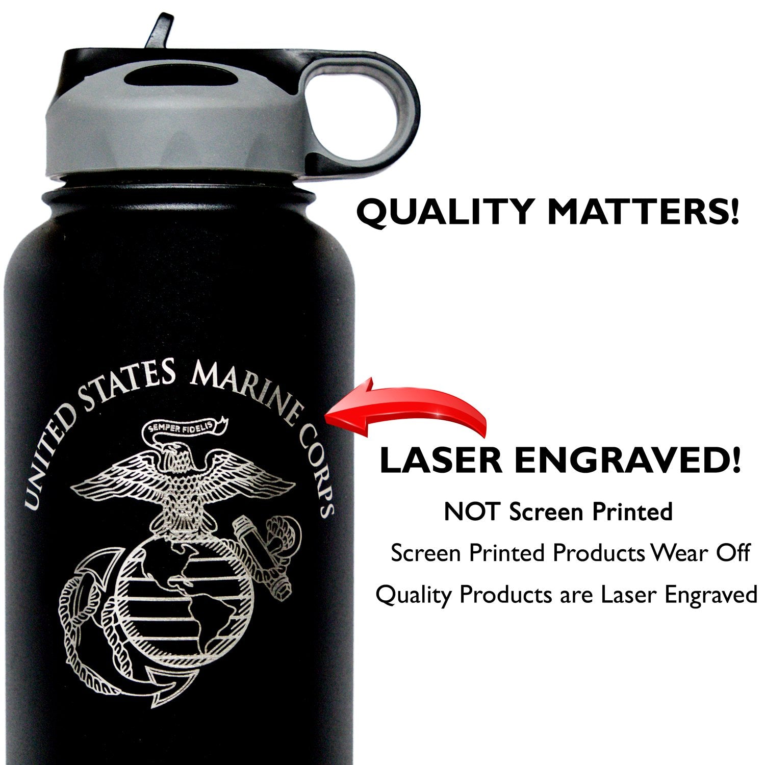 Military Gift Shop USMC botella doble pared aislada, mantiene bebidas frescas.