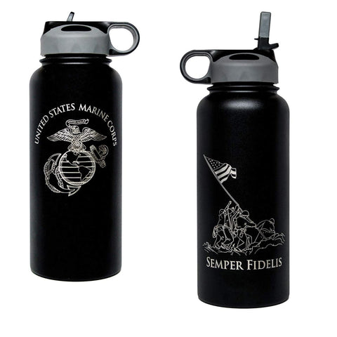 Military Gift Shop USMC botella frente, grabado permanente y uso diario seguro.