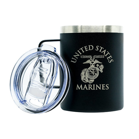 USMC taza de acero inoxidable negro, duradera para uso diario.