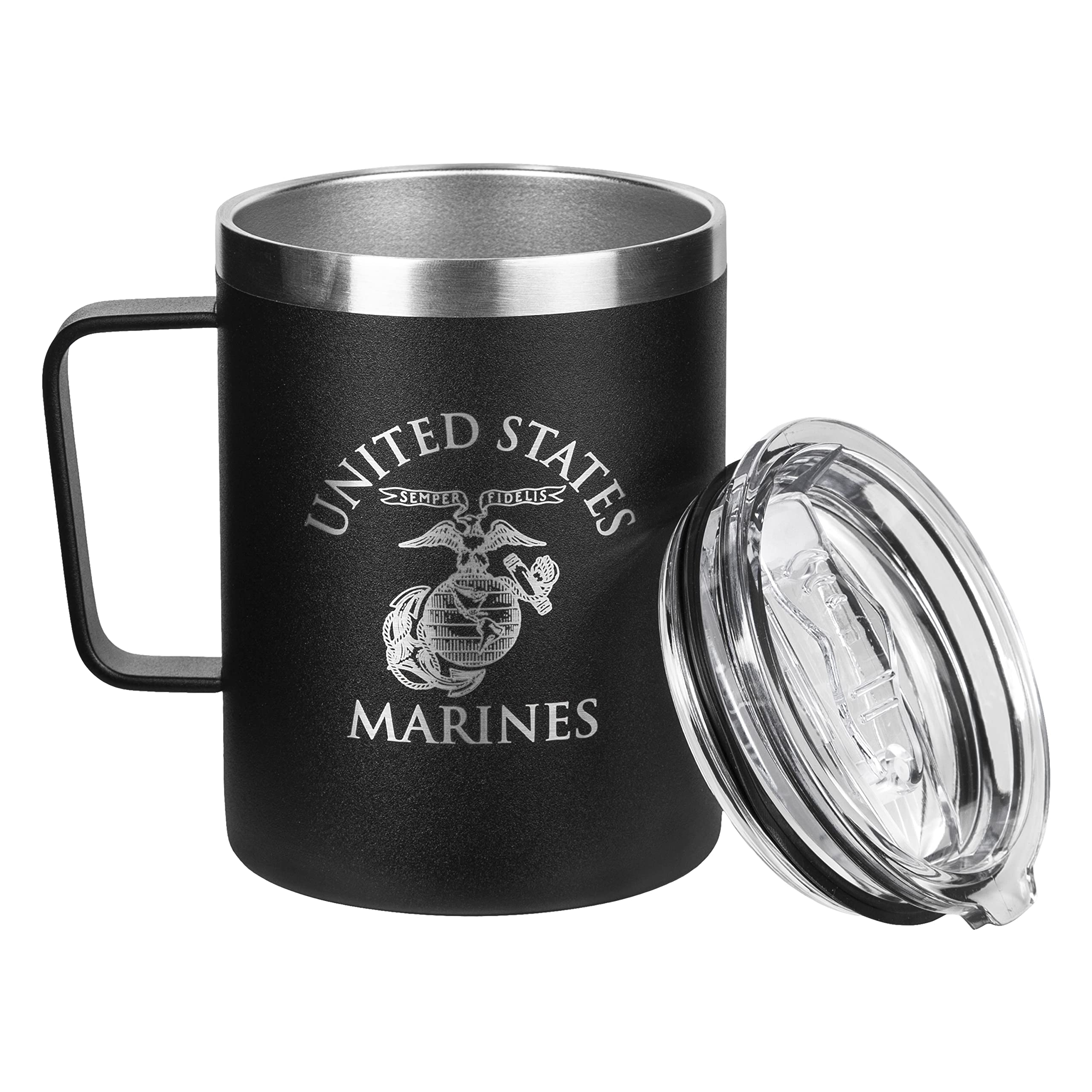 Taza USMC de Military Gift Shop con doble pared evita condensación y retiene calor.