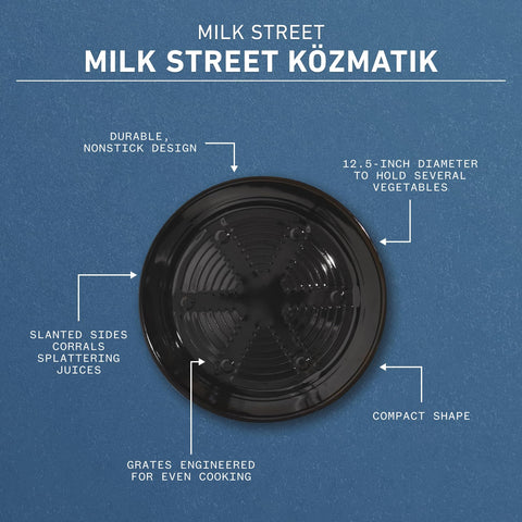 Milk Street Közmatik útil en diferentes tamaños de vegetales para cocción uniforme.
