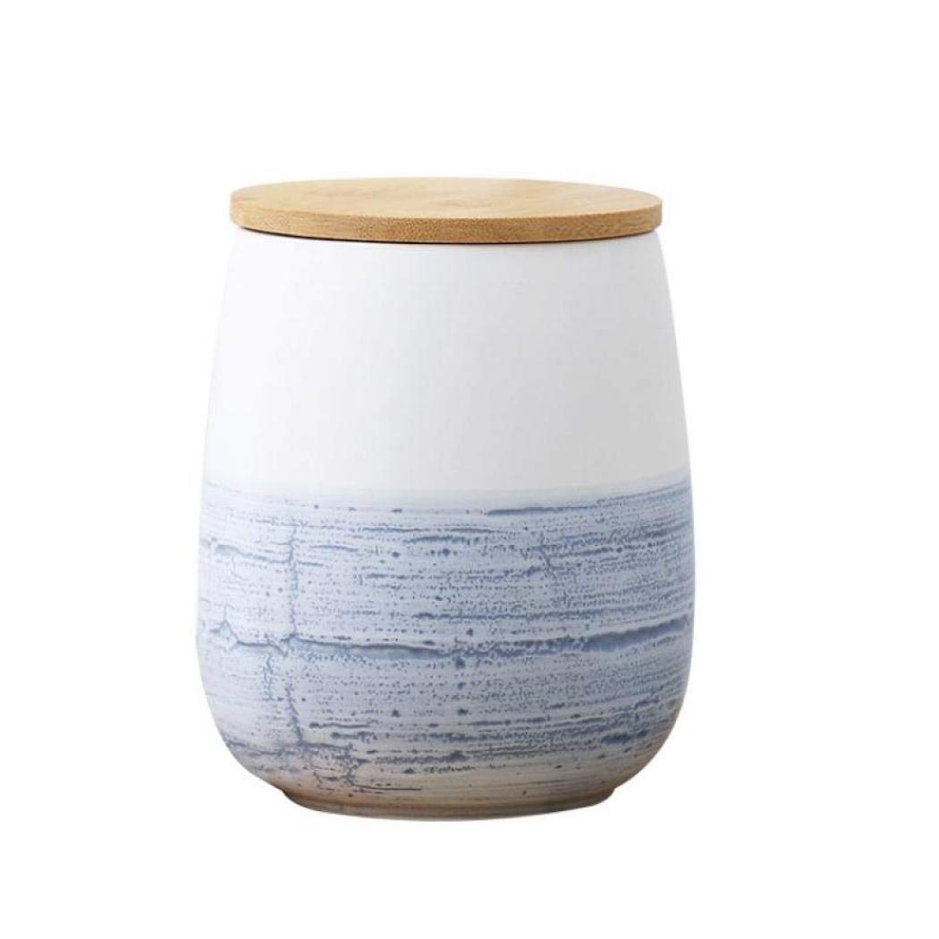 MilkyWay tarro cerámico blanco con tapa de madera, ideal para almacenar café.
