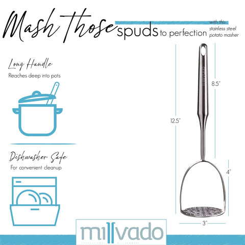 Millvado aplastador para frijoles y huevos, textura uniforme en cada preparación.