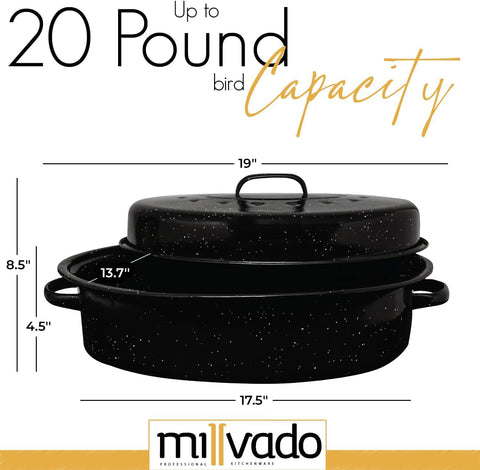 Millvado asadera granito con tapa para pavo, capacidad para 20 libras.
