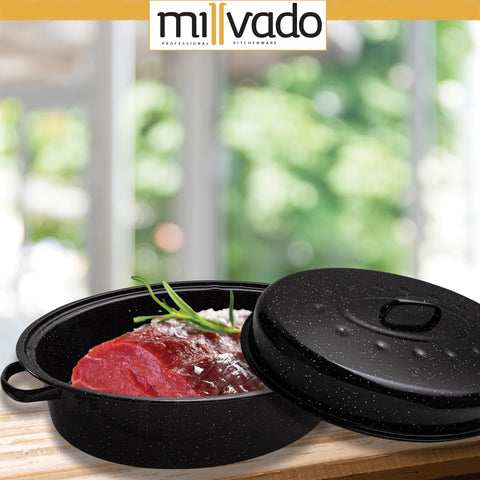 Millvado asadera granito para asar pollo, pavo y cordero, superficie antiadherente.