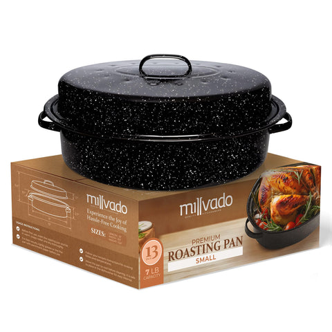 Millvado bandeja asadora ovalada con tapa de 13 pulgadas, ideal para pollo pequeño y cazuelas.