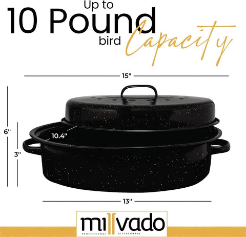Millvado asador oval granito esmaltado 15 pulgadas: calor repartido.