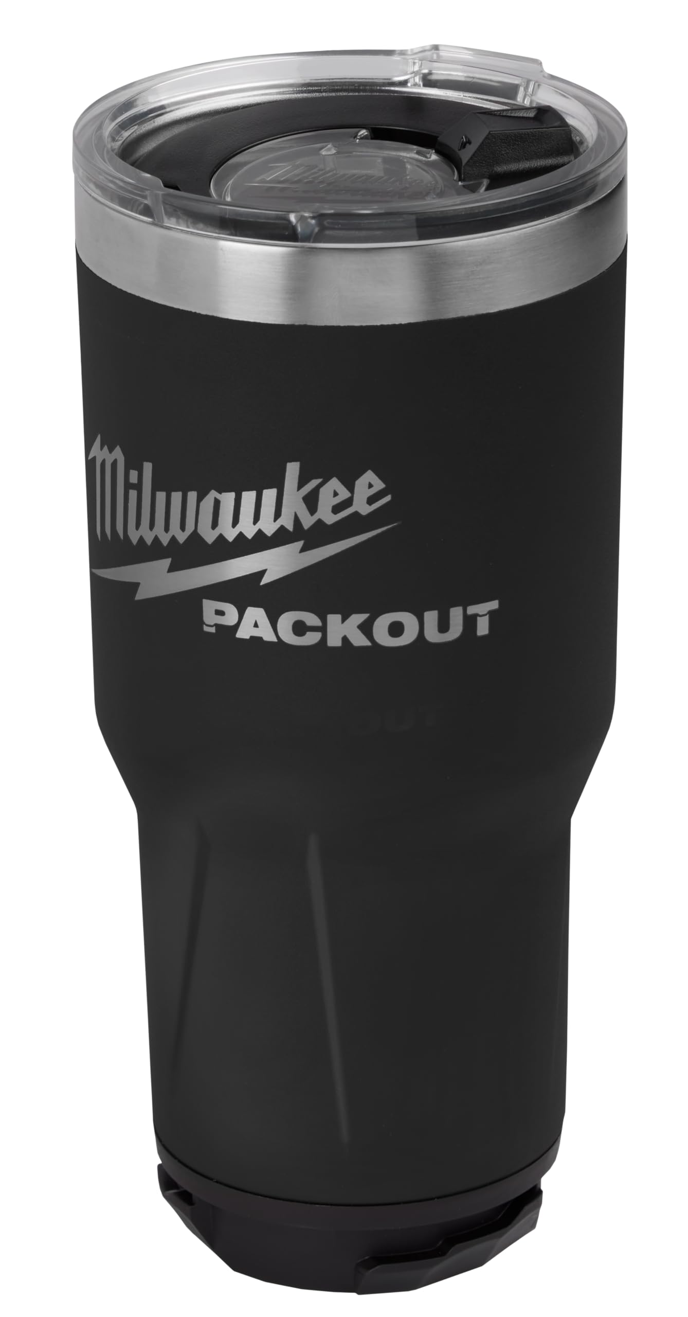 Milwaukee Packout 890 ml negro, vista frontal con gran capacidad para bebidas.