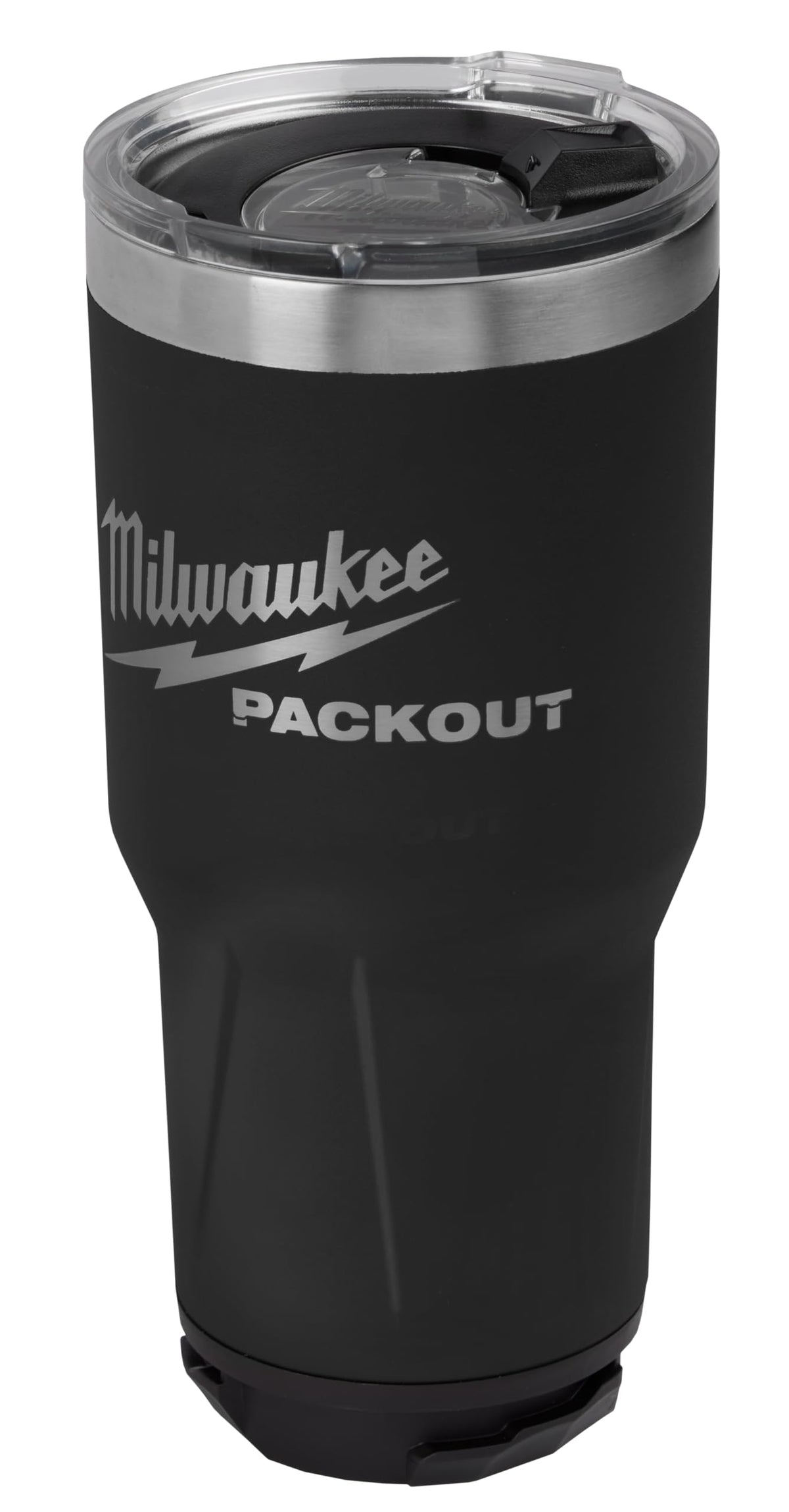 Milwaukee Packout 890 ml negro, vista frontal con gran capacidad para bebidas.