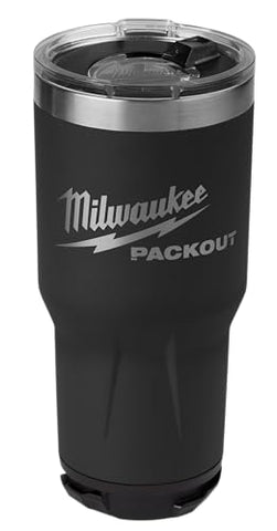 Milwaukee Packout 890 ml negro, vista lateral con diseño ergonómico.