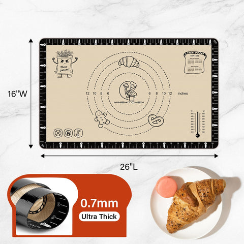 La Alfombra Mimekitchen hornea pizza con marcas de medición integradas.