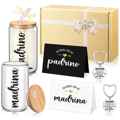Mimorou copas 12oz con inscripción Madrina/Padrino para brindar