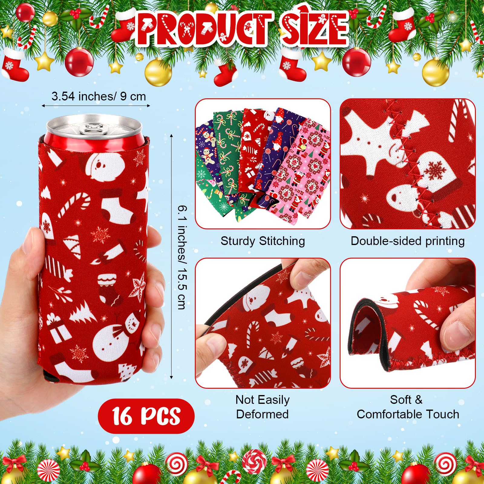 Fundas Mimorou navidad 12oz con copos de nieve, ideal para eventos.