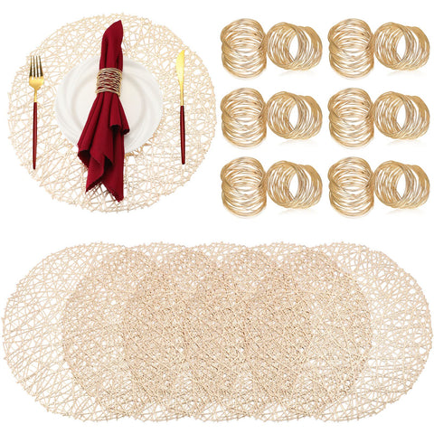 Mimorou mantel dorado redondo para proteger la mesa y crear ambiente festivo.