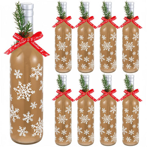 Set Mimorou de botellas de cristal navideñas para servir coquito.
