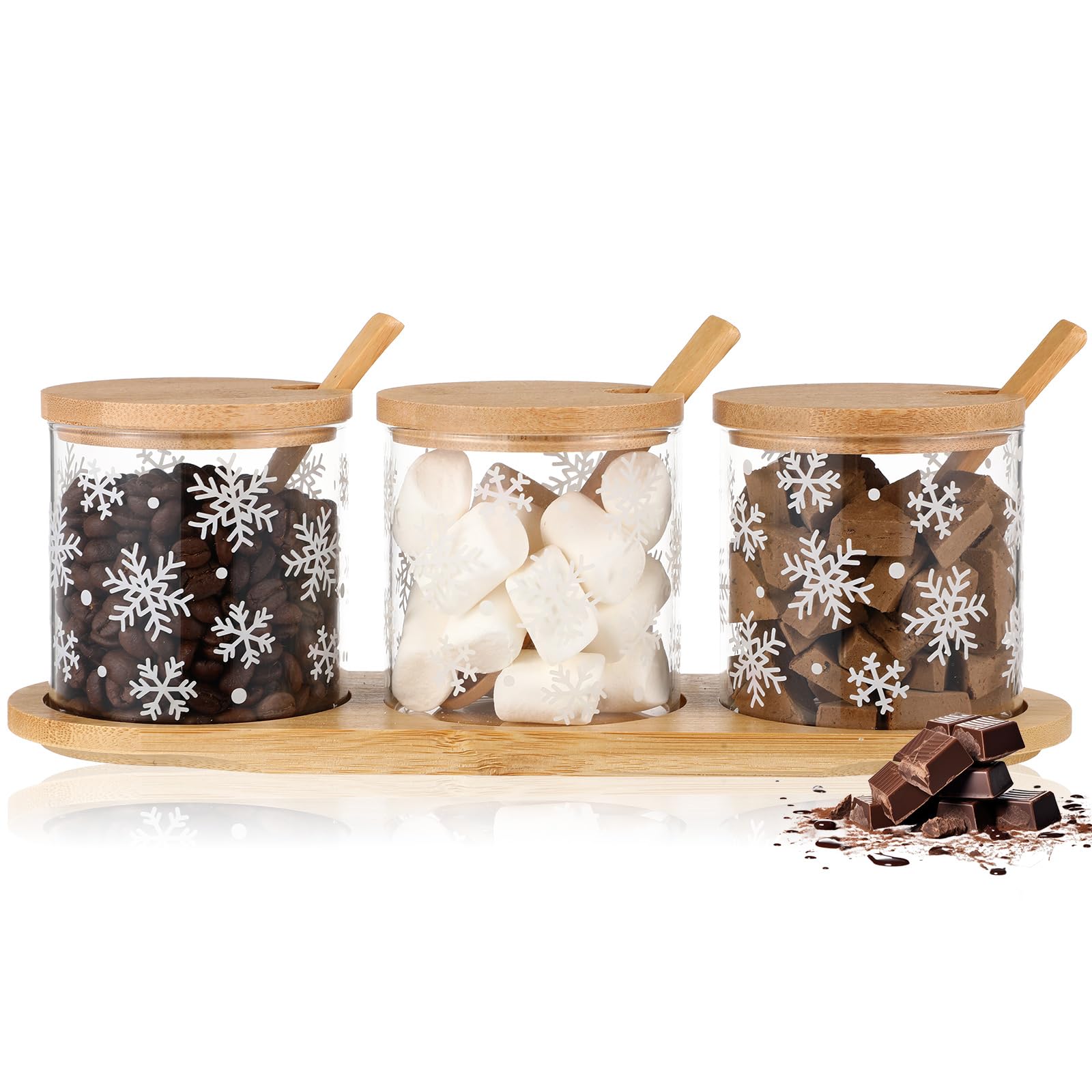 Tapas y cucharas de bambú Mimorou con diseño festivo