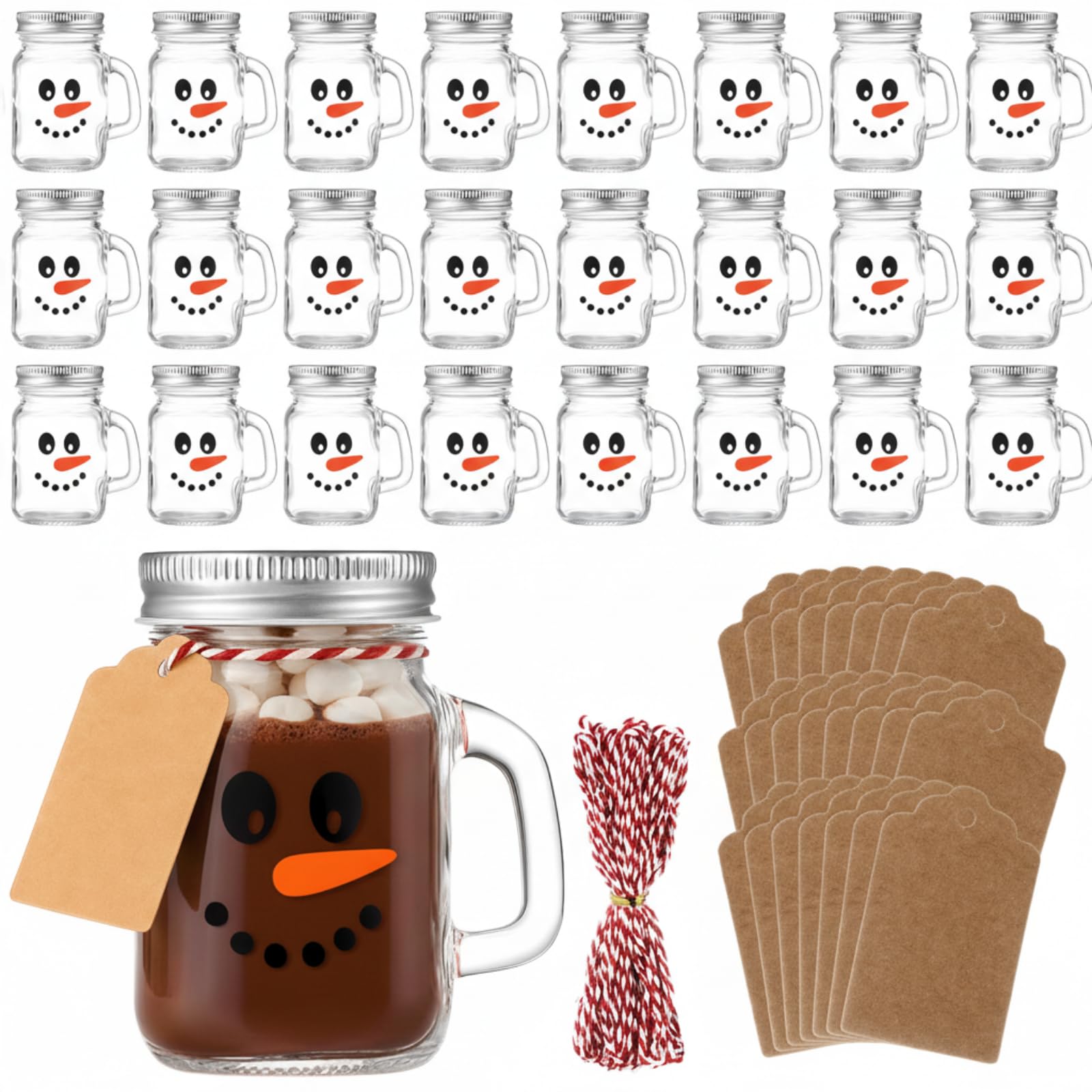 Tarro Mason mini Mimorou de 4 oz con asa y diseño de muñeco de nieve para regalos festivos