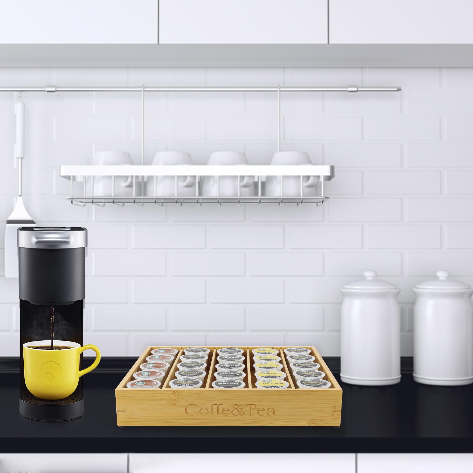 MinBoo Porta Cápsulas de Bambú para té y cápsulas en un espacio compacto.