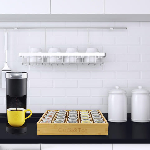 MinBoo Porta Cápsulas de Bambú para té y cápsulas en un espacio compacto.