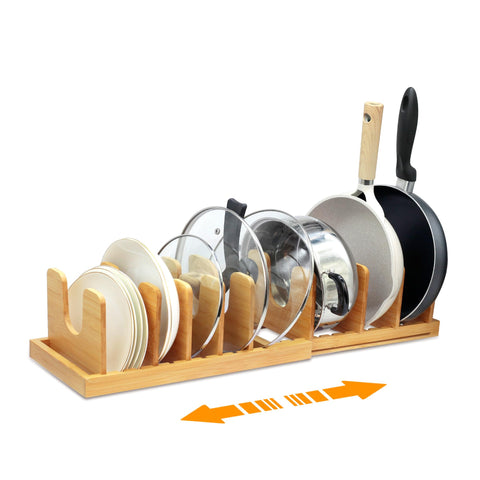 MinBoo organizador de tapas y ollas en bambú para ahorrar espacio.