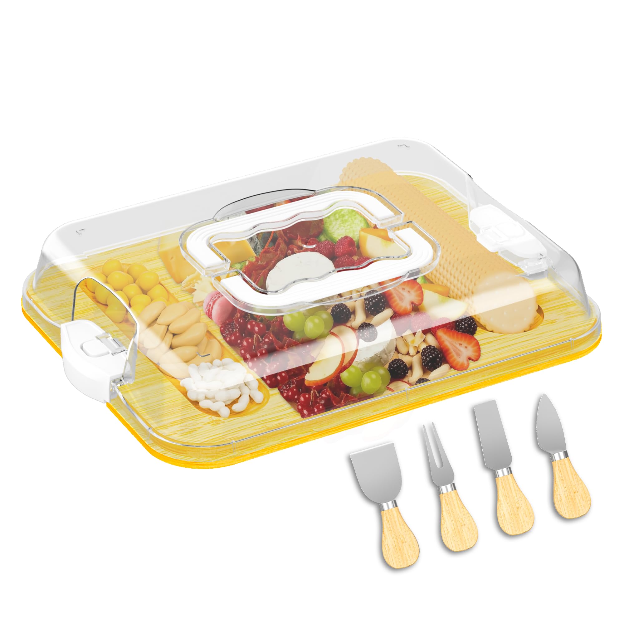 MinBoo tablero de charcutería de bambú 2 en 1 con tapa para presentar y cortar.