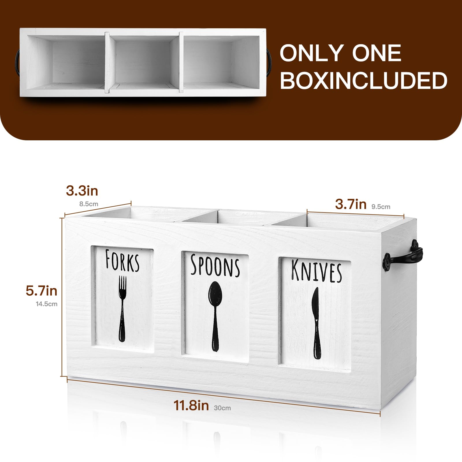 MINCORD bandeja para cubiertos estilo rústico, tres compartimentos para ordenar utensilios.