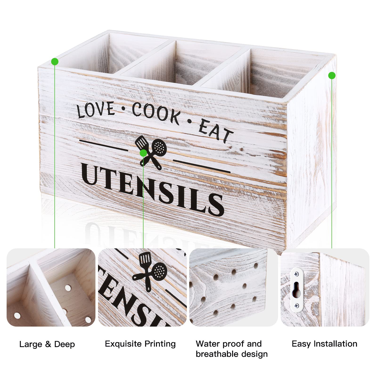MINCORD porta-utensilios de pino macizo, estilo rústico para cocinas de granja