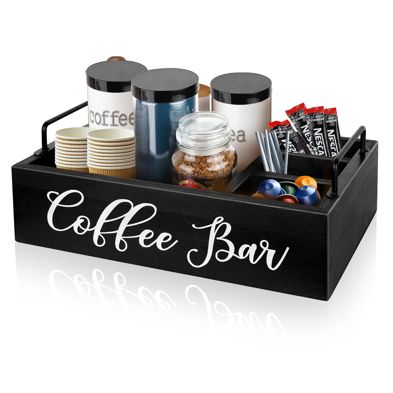 MINCORD estación de café y organizador de madera con asa para encimera ordenada.