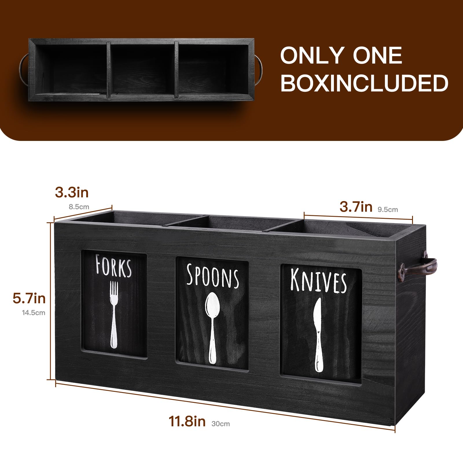 MINCORD organizador de cubiertos en estilo rustico negro, añade toque rustico a cocinas modernas.