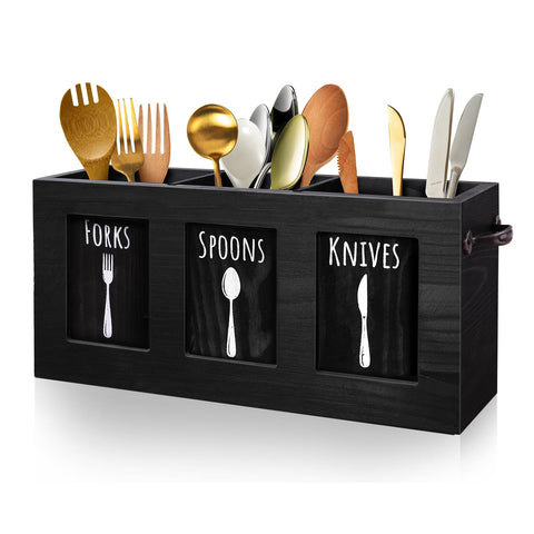 MINCORD organizador de cubiertos de madera rectangular para encimera, mantiene utensilios al alcance.