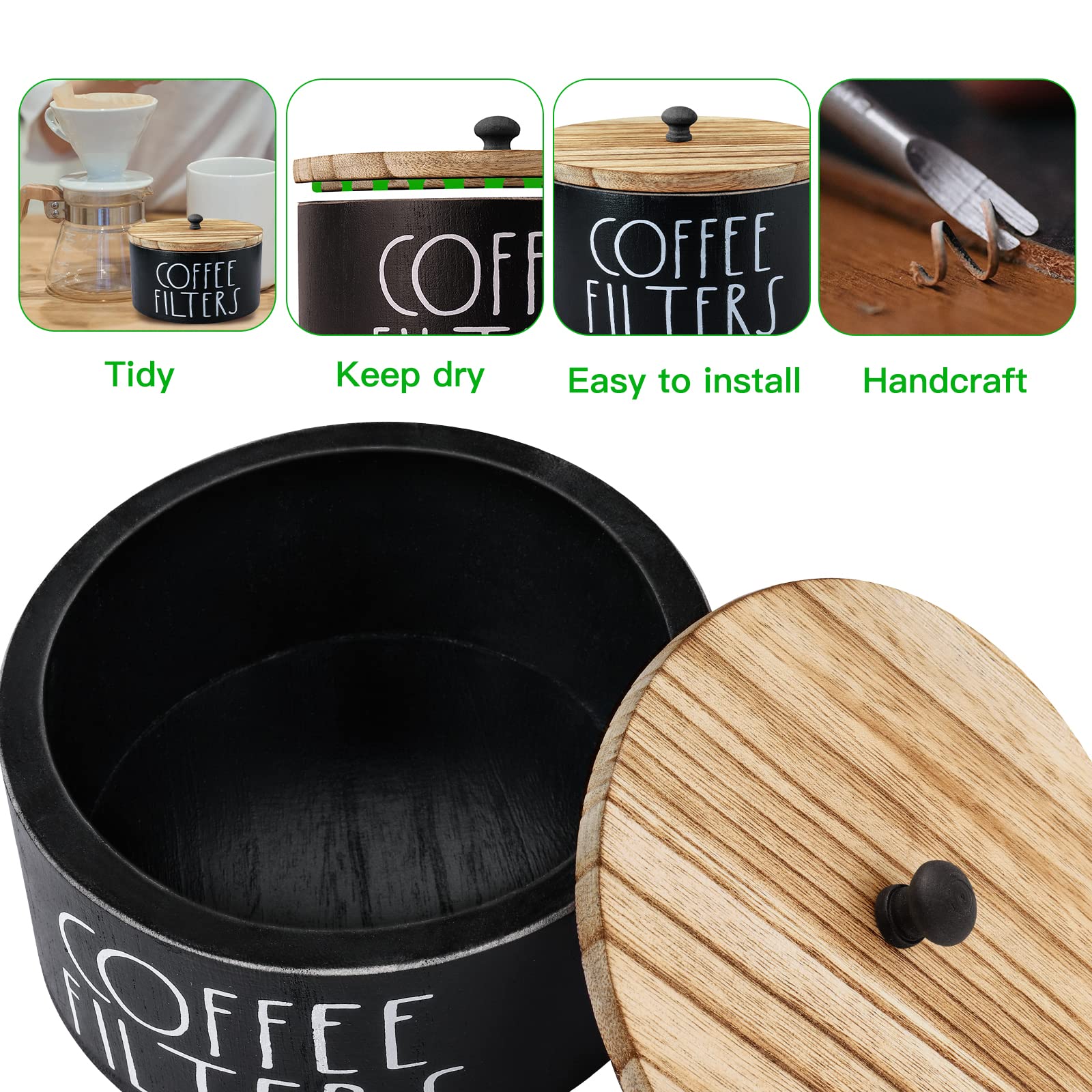 MINCORD portafiltros de madera, acabado rústico, complemento perfecto para encimera