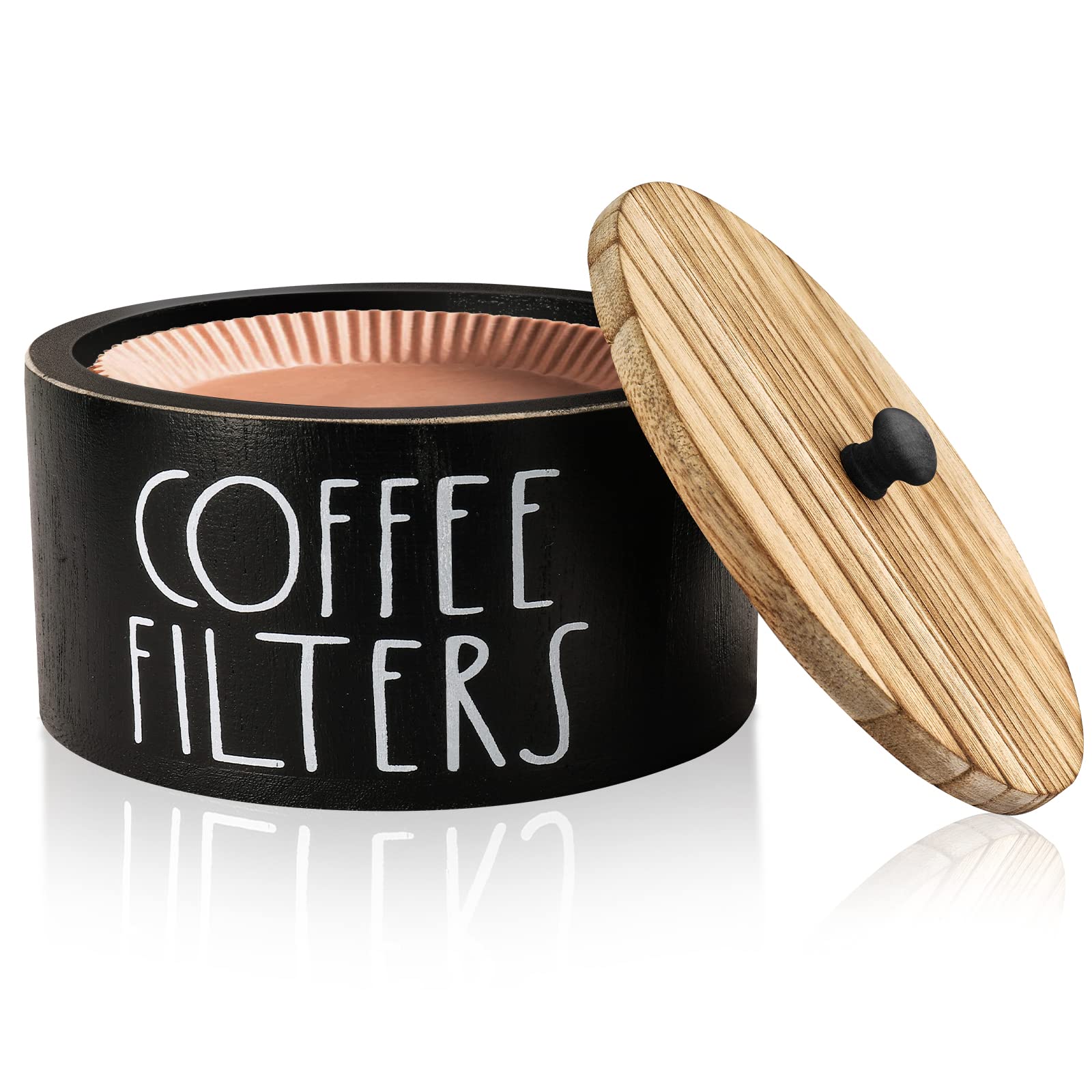 MINCORD portafiltros de madera, vista frontal, ideal para organizar filtros y decoración rústica